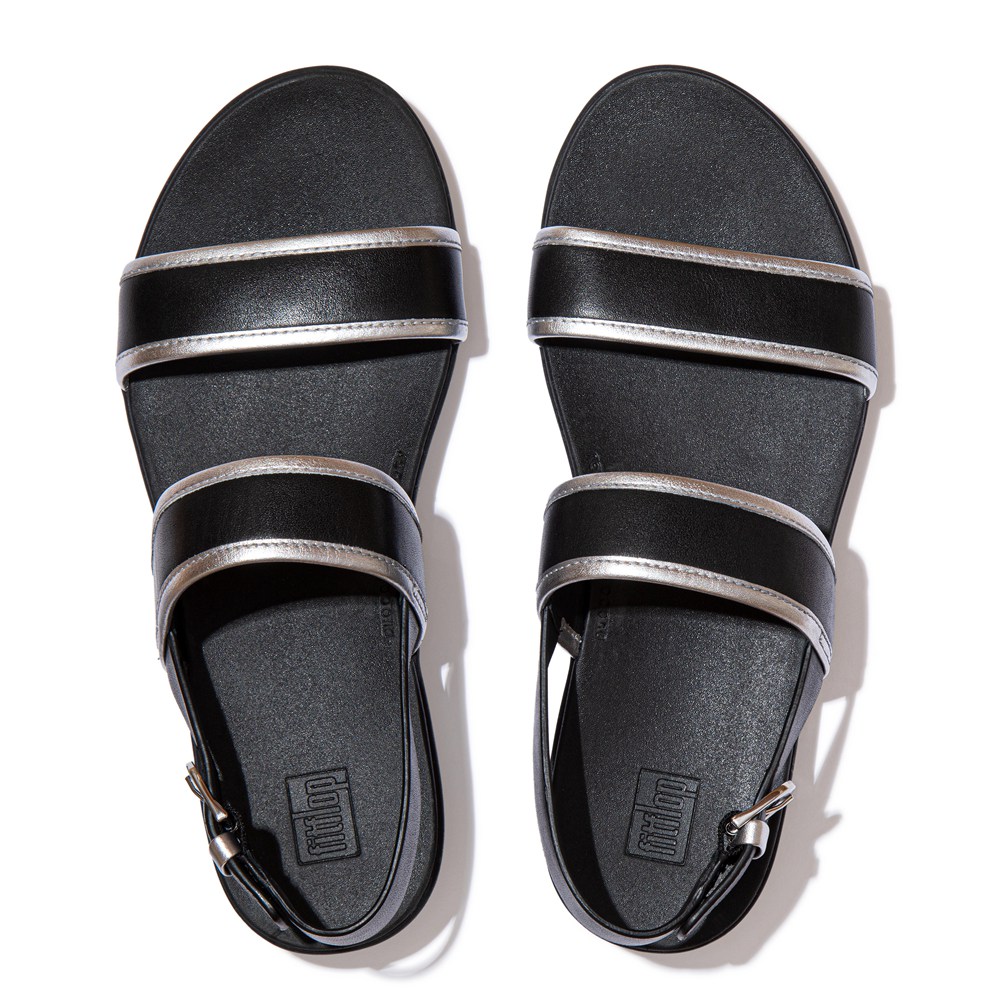 Fitflop Womens Sandals Black - Barra Metallic Back-strap - 95NQHMTZO